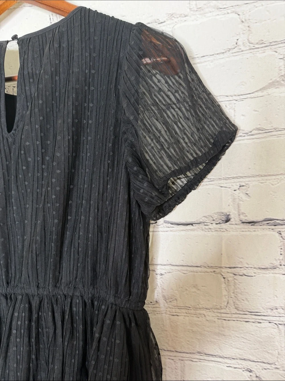 J. Crew Black Sheer Dot Tiered Midi Dress with Puff Sleeves Size 8